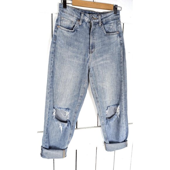 90s distressed/destroyed blue high rise mom jeans - Picture 3 of 6